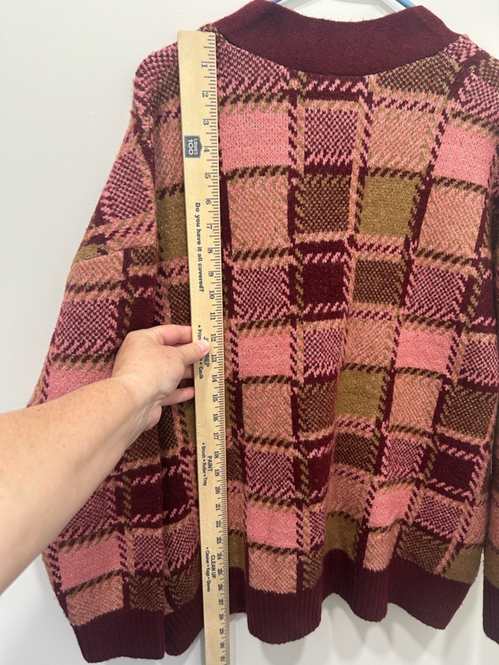 Black Tape Cardigan XL Red Pink Button Grandma Core Oversized Cozy Long Sleeve - Picture 7 of 9